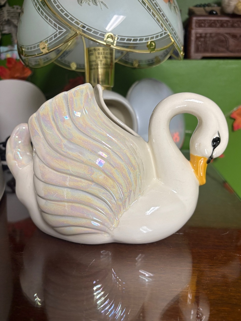 Iridescent Swan Planter Vintage
